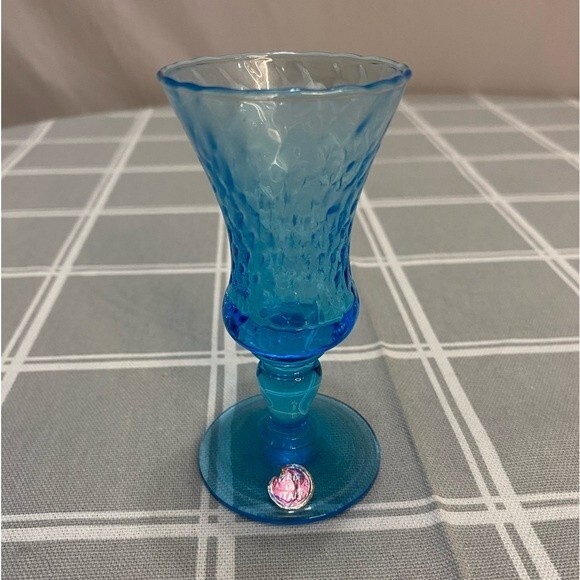 Italian Art Aqua Blue Optic Empoli Glass 4” Made in Italy RARE Vintage - Picture 2 of 5